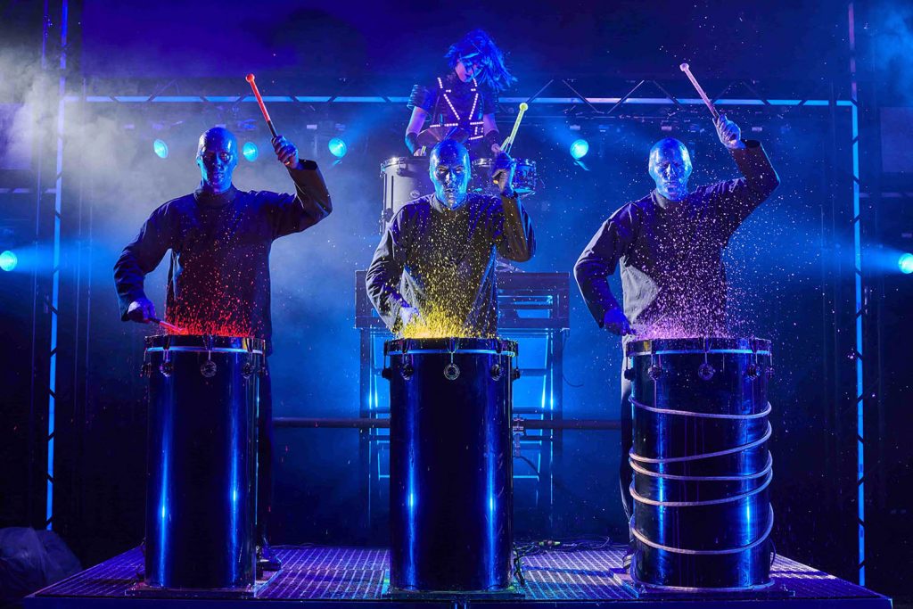 Blue Man Group: plastic pipes and blue-tinted glasses